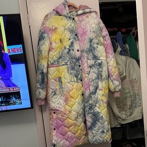 Anthropologie Multicolor Tie-Dye Puffer Coat